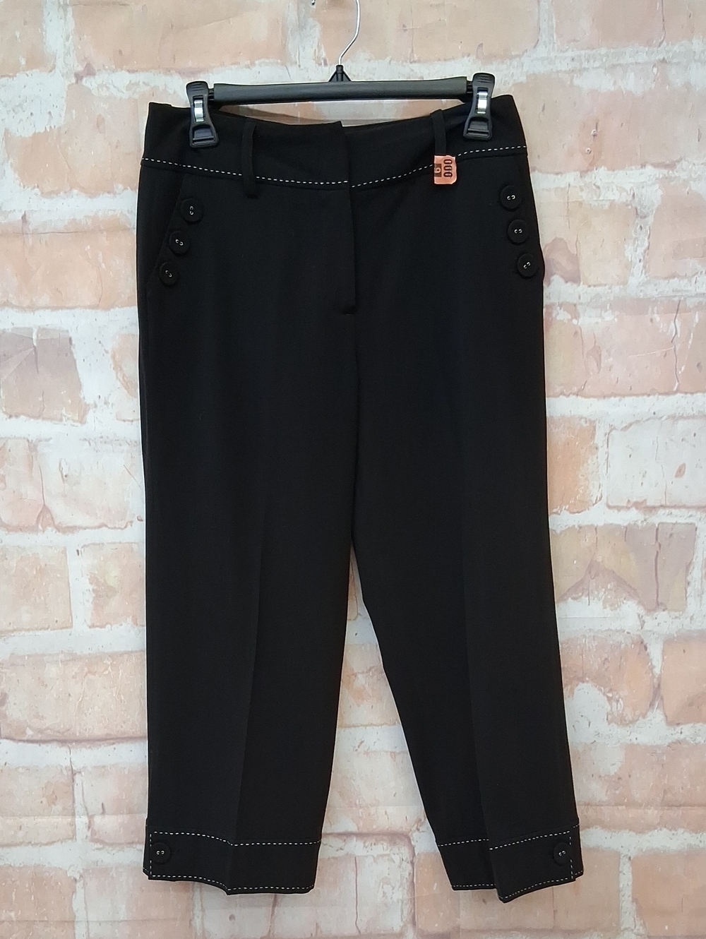 Larry Levine Black Cropped Dress Pants with Button Trim
